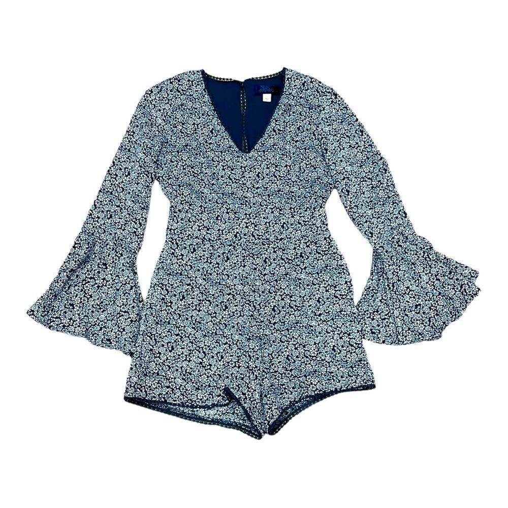 Blue Rain Teal Floral Poet Long Sleeve Romper S